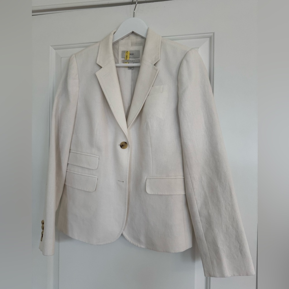 JCREW white linen schoolboy blazer size 8